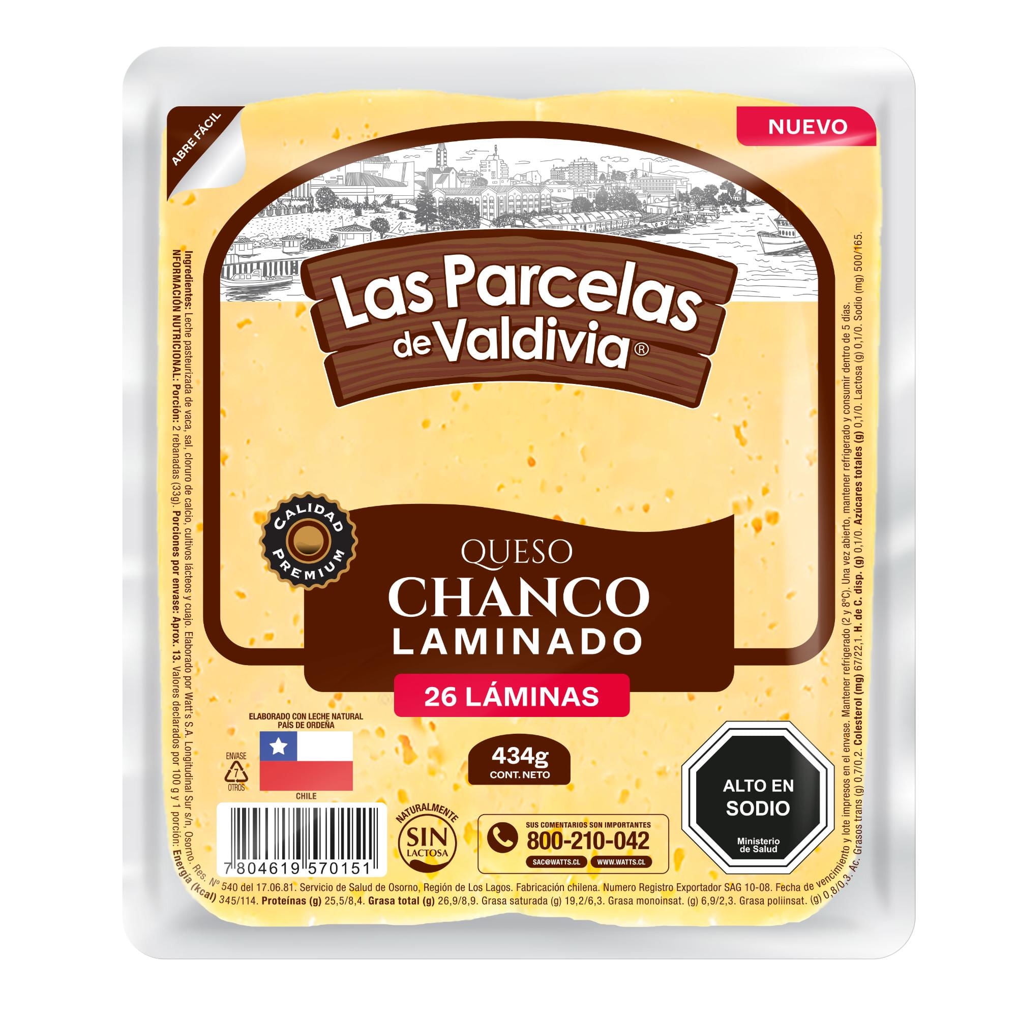 Queso Chanco Laminado 434 g Las Parcelas de Valdivia
