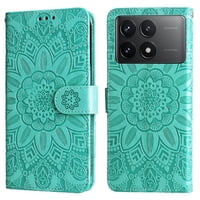 Funda Tipo Cartera Foxdock Para Xiaomi Poco F6 Pro , Diseño Girasol En Relieve, Cuero Pu, Cierre Magnético, Soporte Y Tarjetero
