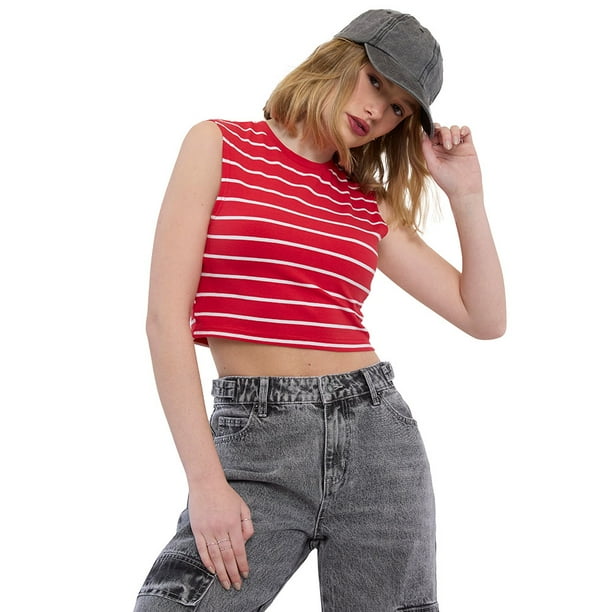 Polera Mujer Sin Mangas Crop Rojo Corona