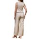 thumbnail image 3 of INSPIRE CHIC Conjunto de 2 Piezas para Mujer con Ribete en Contraste, Sin Mangas, Botones al Frente, Pantalones de Pierna Ancha, Color Albaricoque, Talla L, 3 of 6