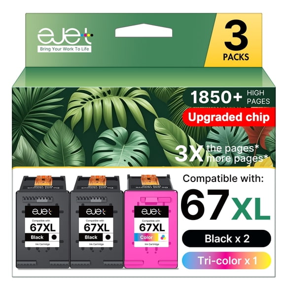 Cartucho de tinta ejet 67XL paquete combinado de 3 unidades, negro y color