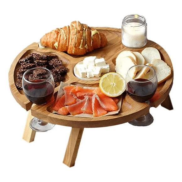 Mesa De Picnic Plegable Aire Libre Con Soporte Copas De Vino Geométrico Color Madera