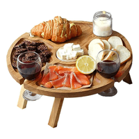 Genérico - Mesa De Picnic Plegable Aire Libre Con Soporte Copas De Vino Geométrico Color Madera