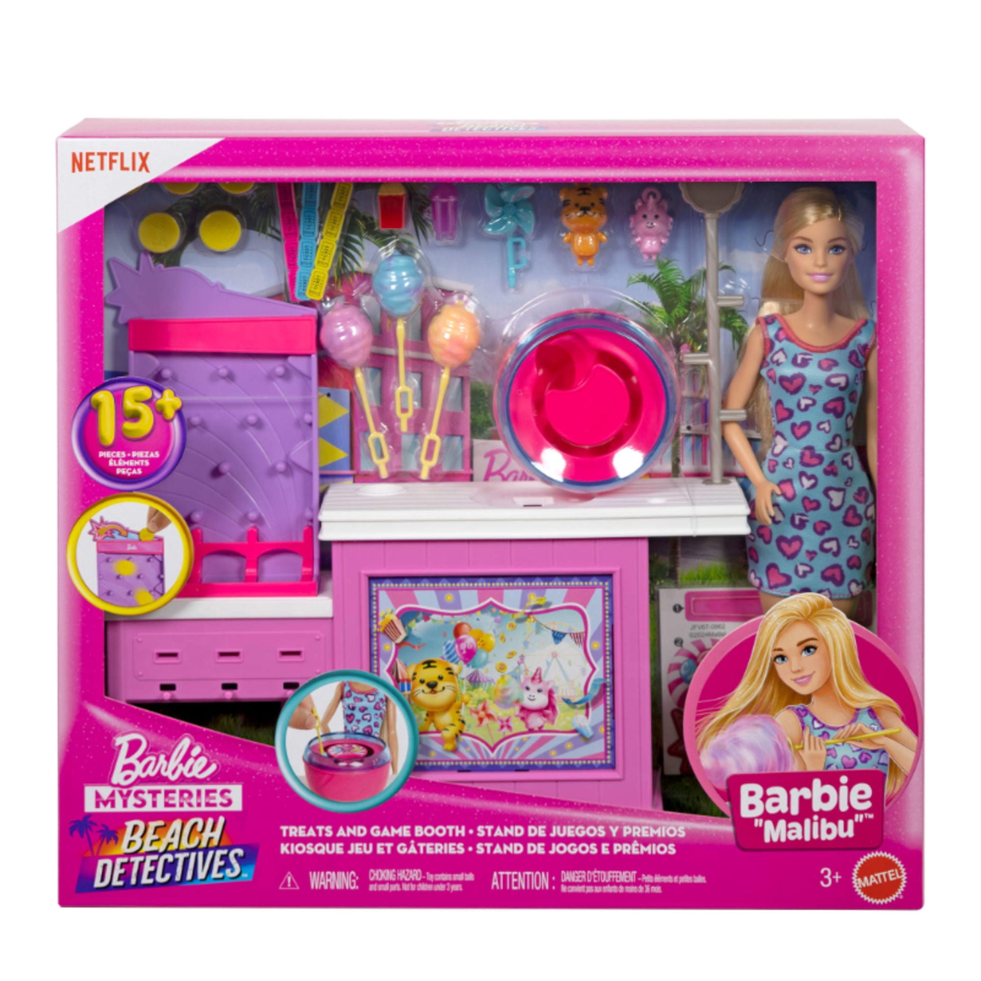 Muñeca Barbie Malibú Detectives Playa Estación Algodón Azúcar 3+