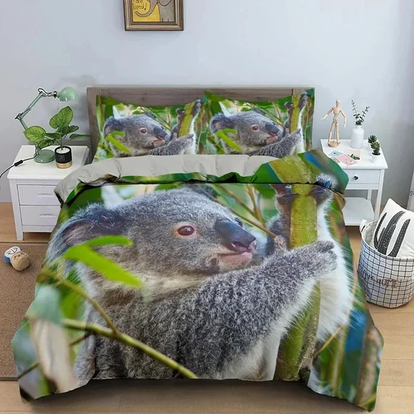 Cartoon Koala Duvet Cover Lovely Animal Bedding Set for Kids Teens Adults Wildlife Quilt Cover with Pillowcase 23PCS Bed Sheets