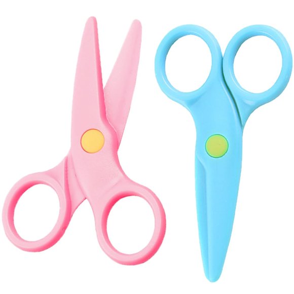 Tijeras JILFR de 11 cm rosa y azul, plástico de seguridad – paquete de 2