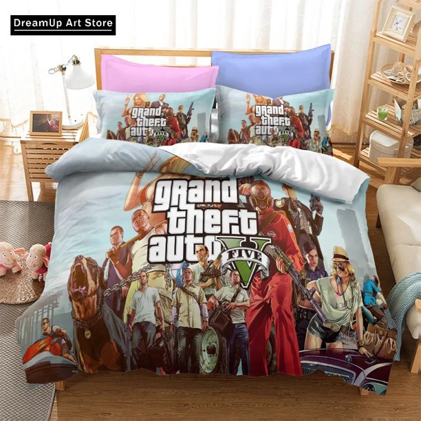 Grand Theft Auto V GTA Bedding Set Boys Girls Duvet Cover Pillowcase Bed Adult Bedroom