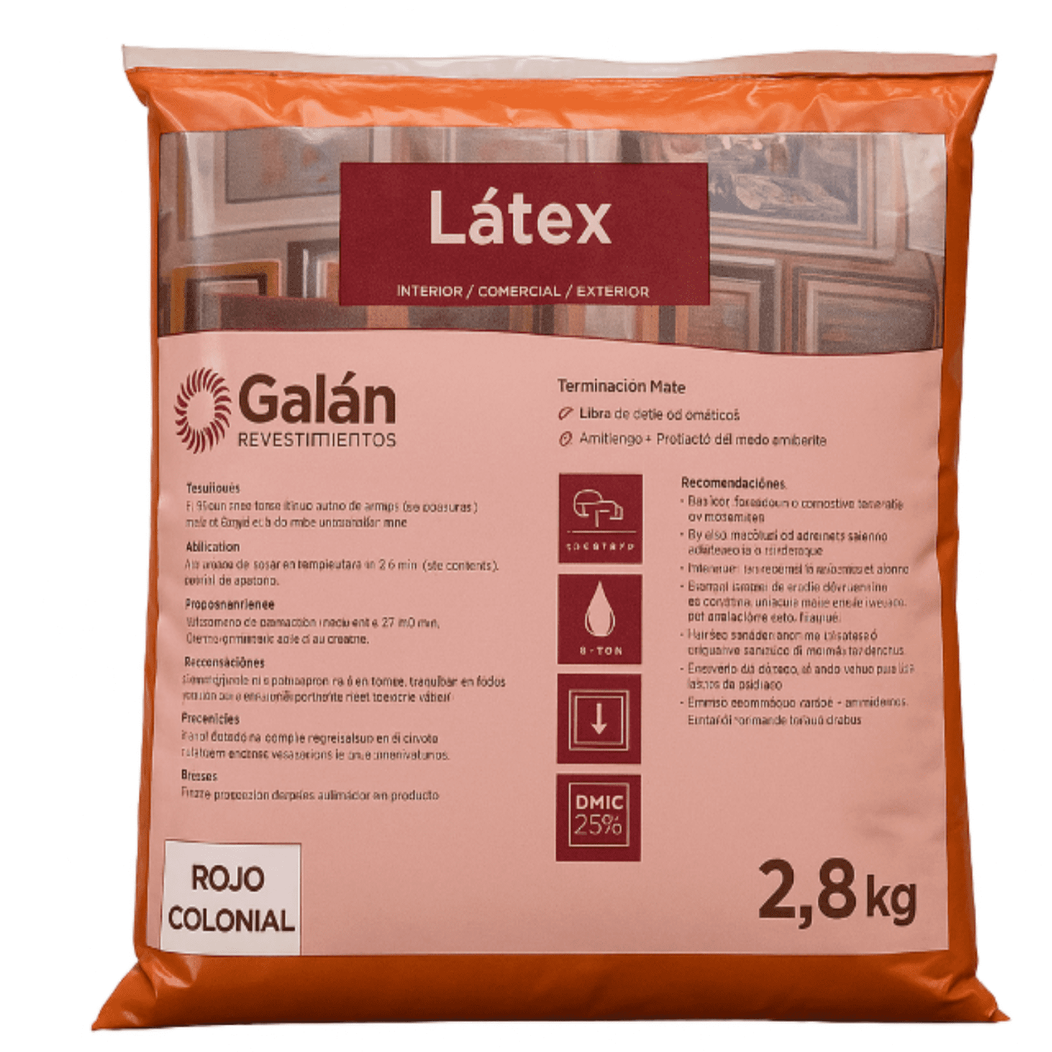 Pintura En Bolsa Latex 2.8 Kilos Rojo Colonial Galan