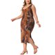 thumbnail image 4 of Vestido de Verano de Talla Grande para Mujeres Agnes Orinda, Teñido Anudado, Abertura Lateral, Cuello en V, Sin Mangas, Casual de Playa, Midi, Talla 3X, Naranja Marrón, 4 of 5