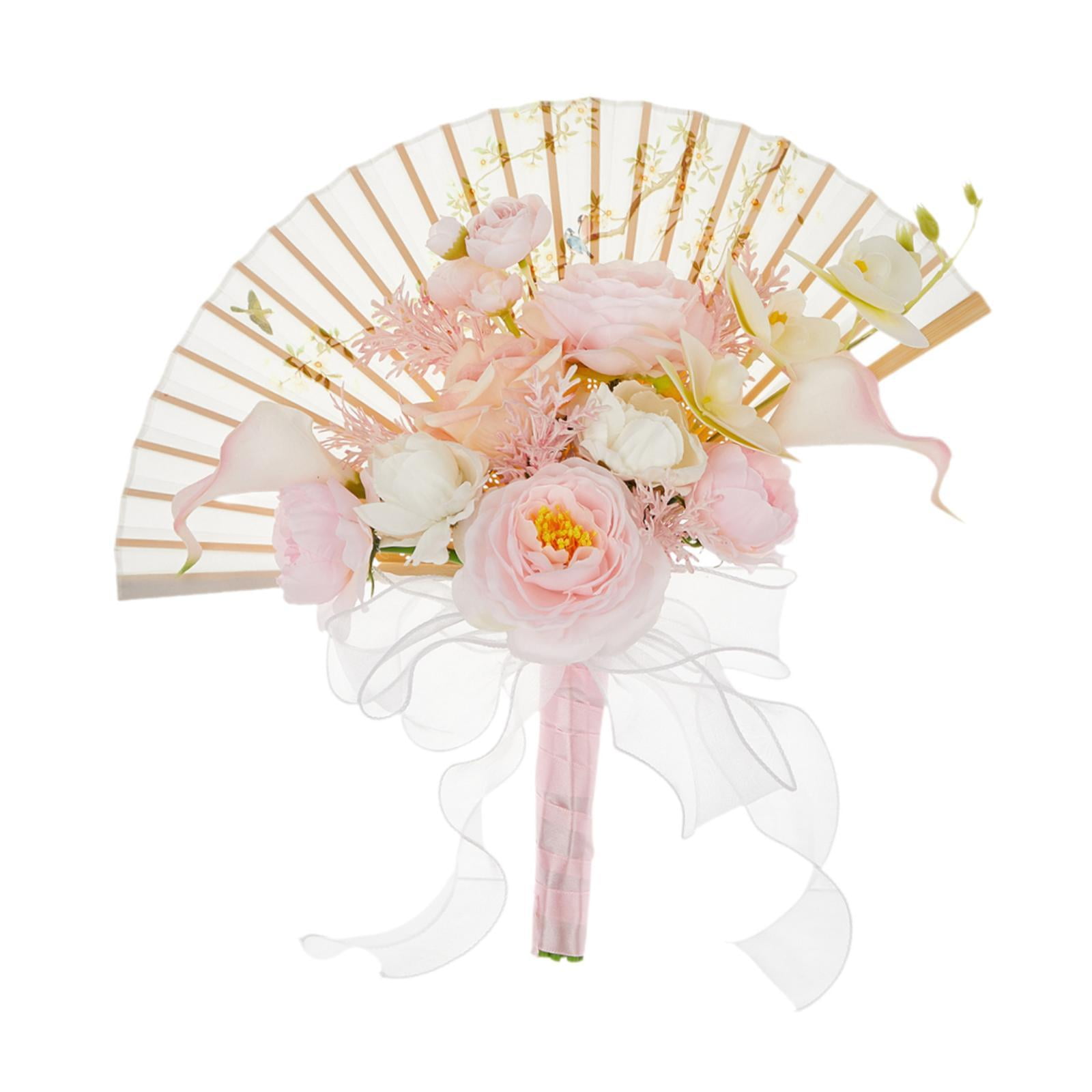 Magideal - Bouquet De Boda, Ventilador De Novia, Ventilador Floral De Mano, Flor De La Mano De Novia Para Accesorios De Fotografía De Fiesta De La Despedida De Rosa