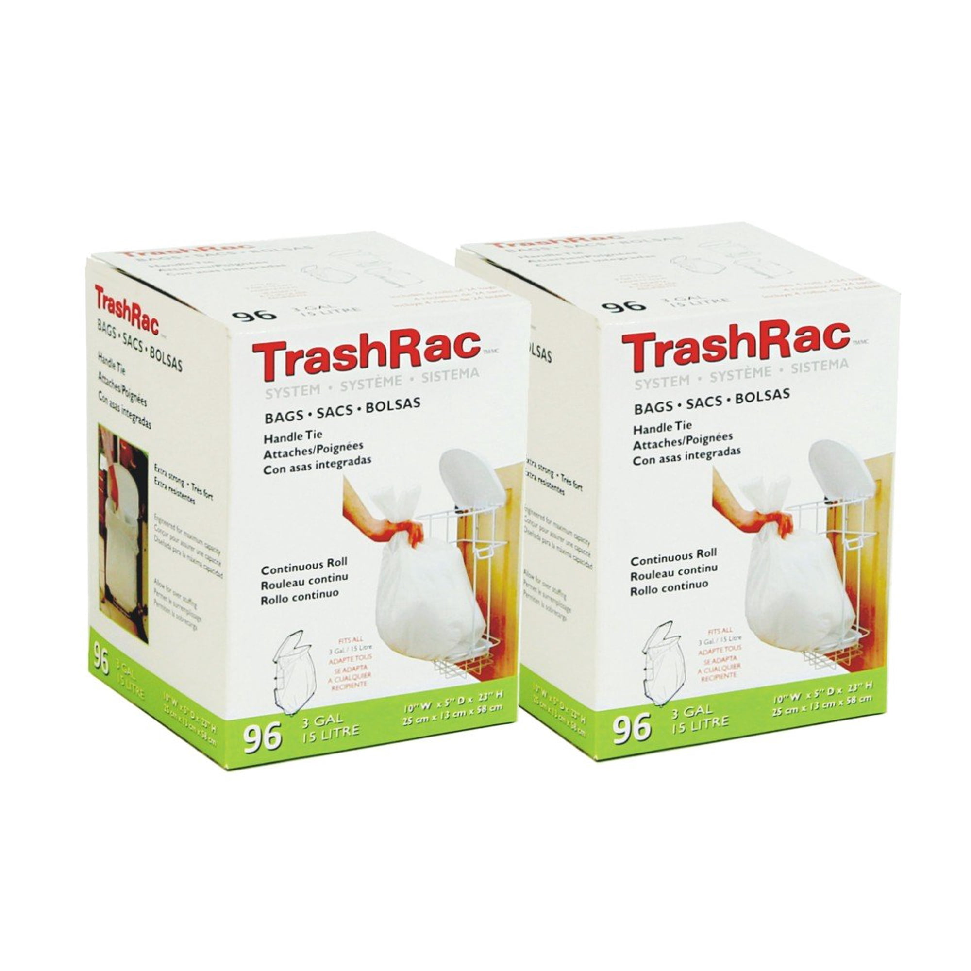 Bolsas De Basura Trashrac Con Asa De 3 L, Color Blanco, 192 Bolsas, Paquete De 2