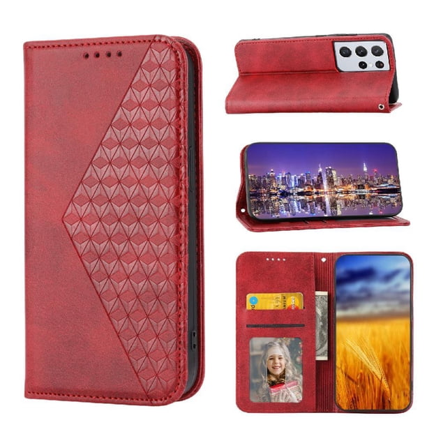 Funda Flip FOXDOCK para Samsung Galaxy S21 Ultra , Estilo Billetera con Diseño Rombo, Correa de Mano y Soporte, Uso Diario
