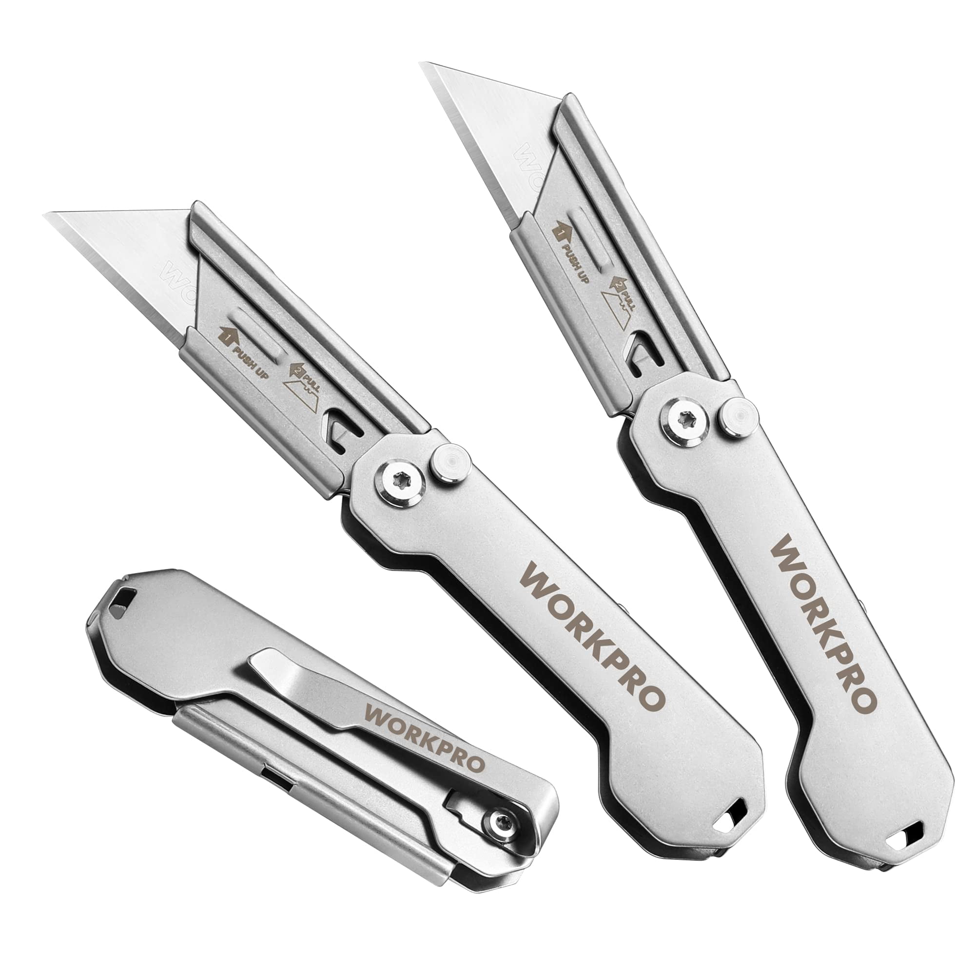 Navaja Multiusos Plegable Workpro, Paquete De 3 Con Cuchillas De Cambio Rápido