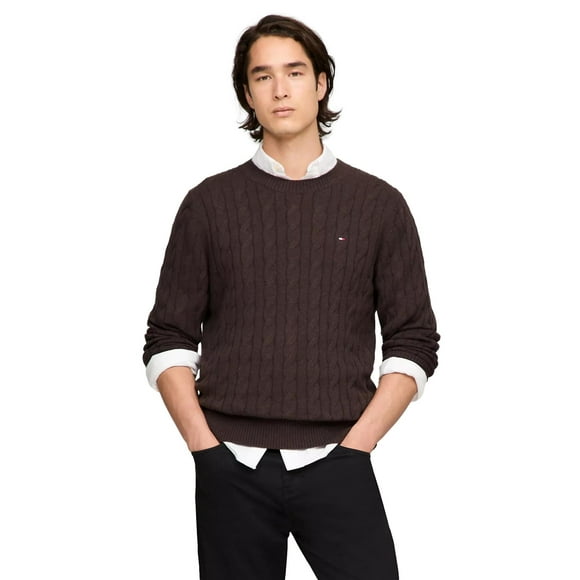 Jersey Tommy Hilfiger Cable Knit para hombre, marrón/HTR, talla XL