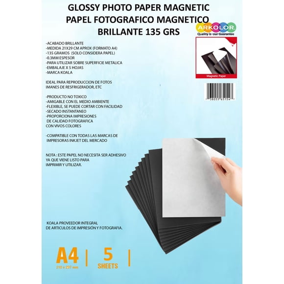 Papel Fotográfico Glossy Magnético Imántado 5 hojas A4-ARKOLOR