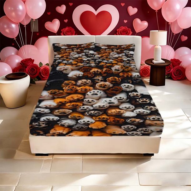Cat Paw Pattern Printed Fitted Sheet Fitted Sheet Set Which Is Both Stylish And Warm And Romantic Can Be Used in All Seasons! Ideal for Family Friends Holiday P