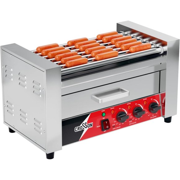 Roller Hot Dog Crosson CHD7D de 7 rodillos, calienta pan, 1350 W