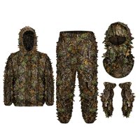 Magideal - Traje Ghillie Para Hombre 3D Leafy Hood Jacket Ligero Mascarilla Facial Conjunto De Guantes Traje De Camuflaje Para Fotografía De Juegos Traje De Jung , M L Ml
