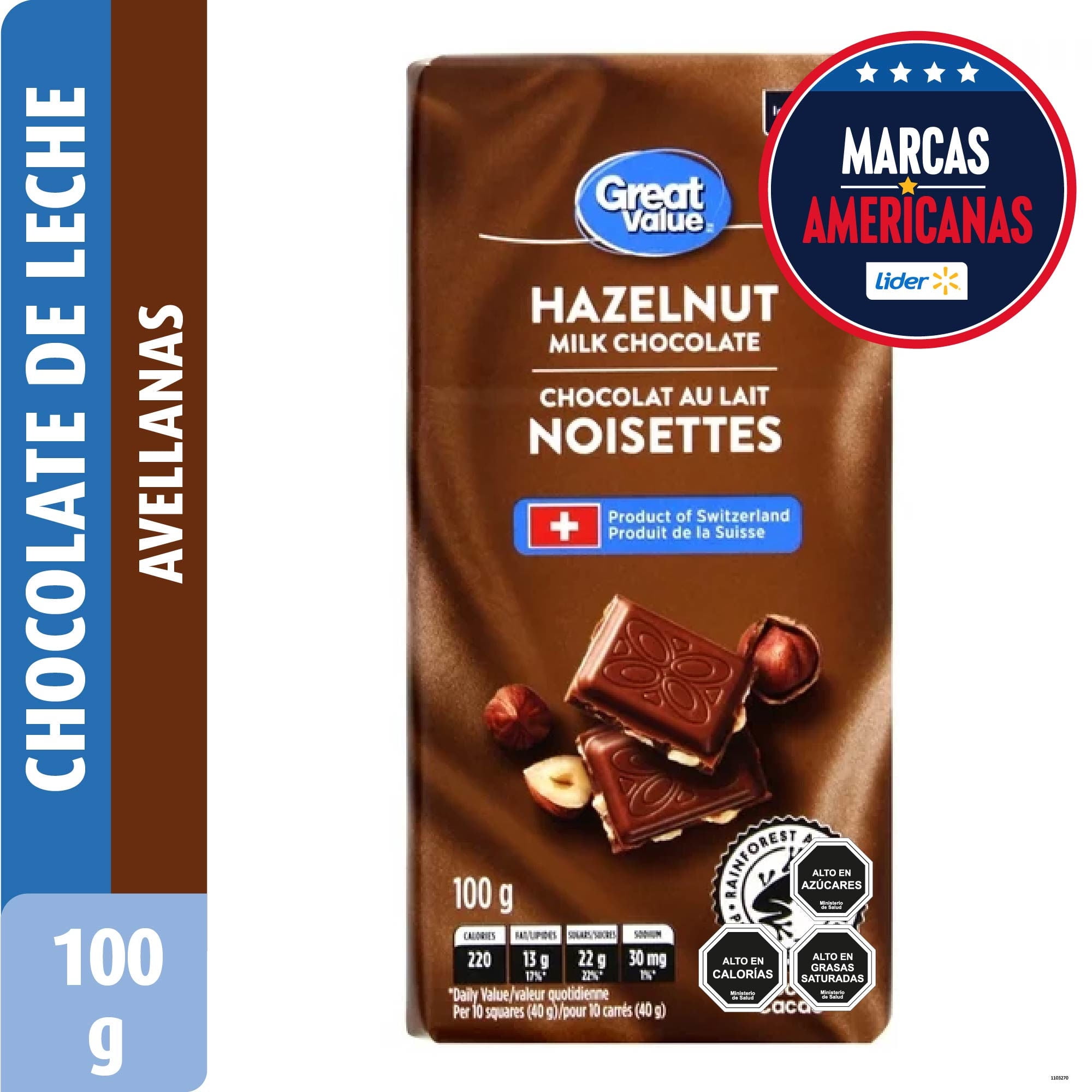 Chocolate De Leche Con Avellanas 100 g Great Value