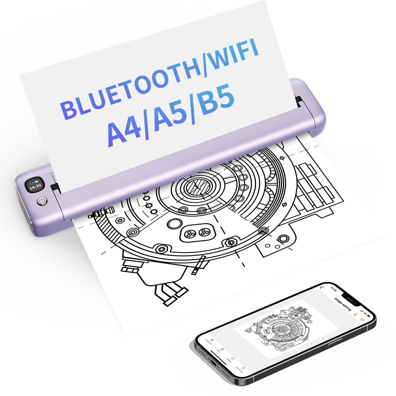 Impresora Portátil Rongta A4 Inalámbrica Wifi Y Bluetooth Púrpura