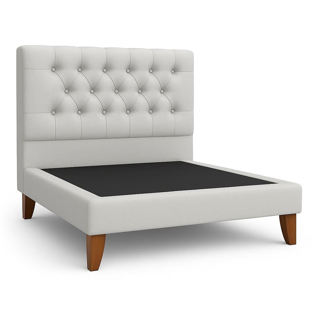 Ethan Desing - Cama 1 Plaza Modelo Capitoné Gris Claro Perla Respaldo + Base