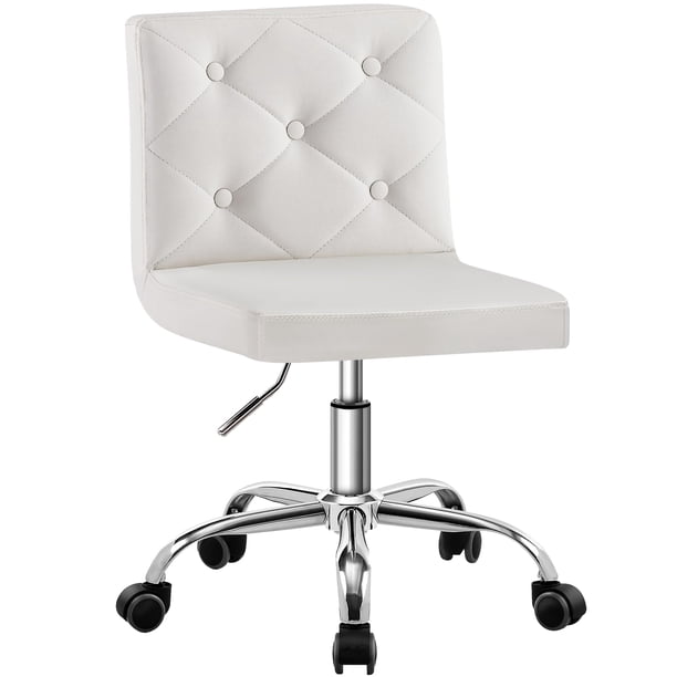 Silla de tocador VECELO de piel sintética con respaldo medio sin brazos, color blanco