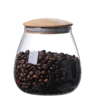 Xusx111 - 800 Ml Transparente Lindo Portabote De Almacenamiento De Vidrio Con Tapa De Bambú Hermética, Recipiente Decorativo Moderno Redondo Frasco Para Café, Especias, Dulces, Sal, Galleta, Condiment