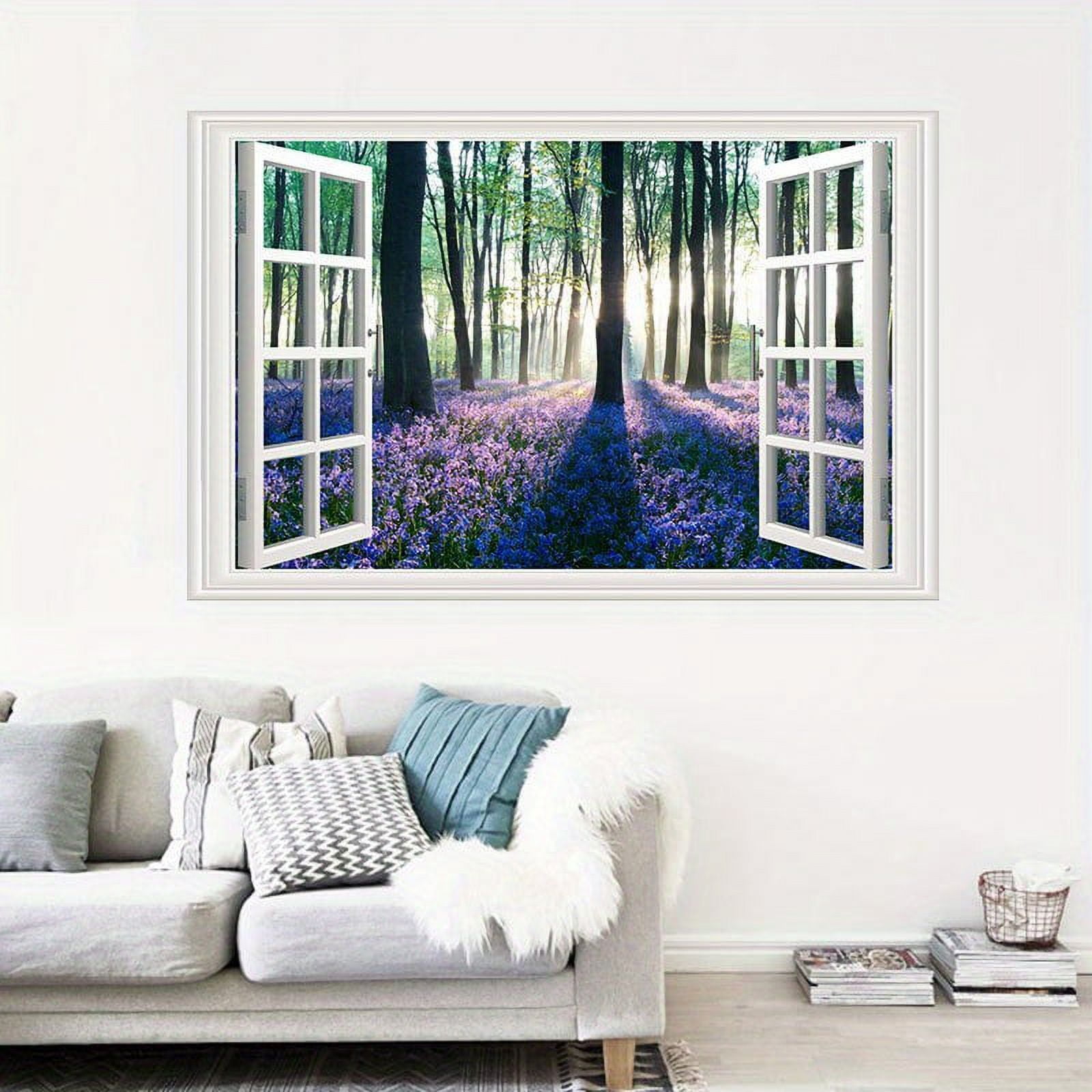 1pc, Forest Fake Windows Wall Sticker Removable 3D Nature Landscape ...