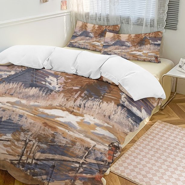 Oil Painting Style 3-Piece Twin Bed Set - Includes 1 Single Comforter And 2 Pillowcases Bedding - Fade Resistant Microfiber - Oil Painting Style