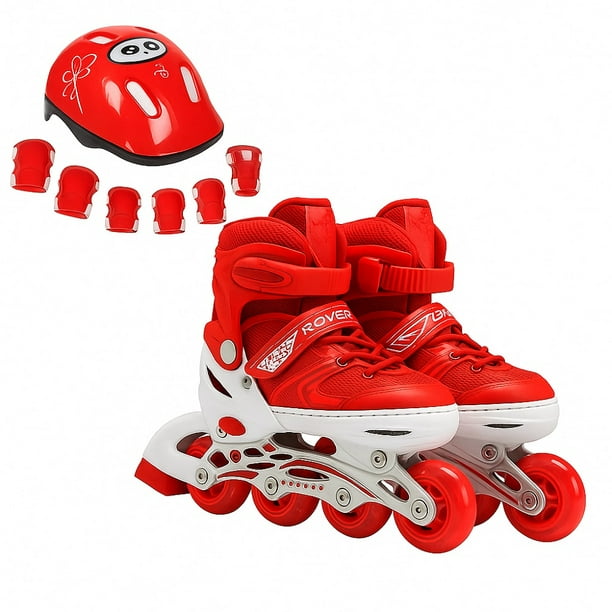 Patines Lineales Ajustables Con Luz+kit De Protección Niños