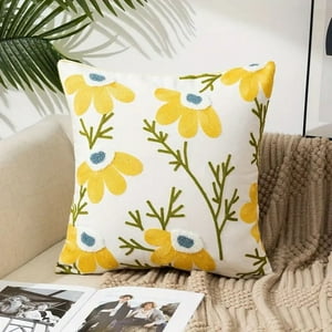 Homestore - Cojín Bordado 45X45 Cm Margarita Mitad Mostaza