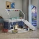 thumbnail image 1 of Jack Metal Junior House Twin Loft Bed with Slide and Curtain Set and Pennant Banner Flag and Star Stickers, White with Blue, 1 of 3
