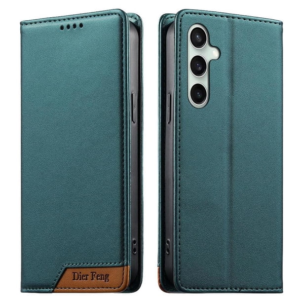 Funda Tipo Cartera de Cuero Sintético para Samsung Galaxy S24 FE Bloqueo RFID, con Ranuras para Tarjetas y Bolsillo para Efectivo, Cierre Magnético Fuerte Verde
