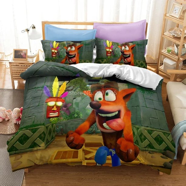 v1884 Bed Sheets Printing Cartoon Crash Bandicoot Bedding Set Duvet Cover Set Pillowcase Europe_USA_Australia Twin Full Queen King Bedchothes 3-Piece Bedding Set (1 Duvet Cover + 2 Pillow Shams) Bed S