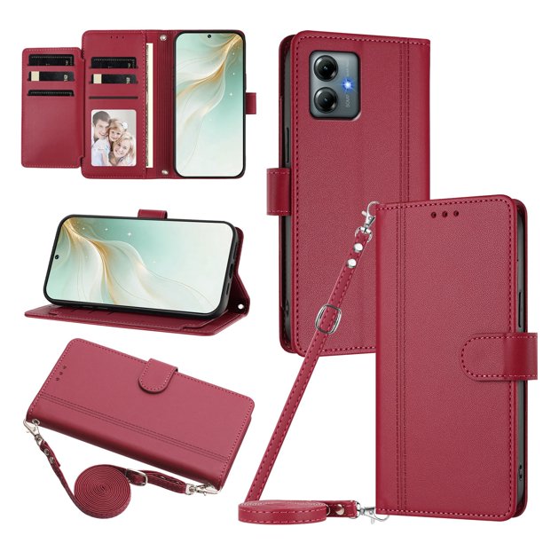Funda Cartera para Motorola MOTO G Power 2025 con Bolsillo para Billetes, Rojo