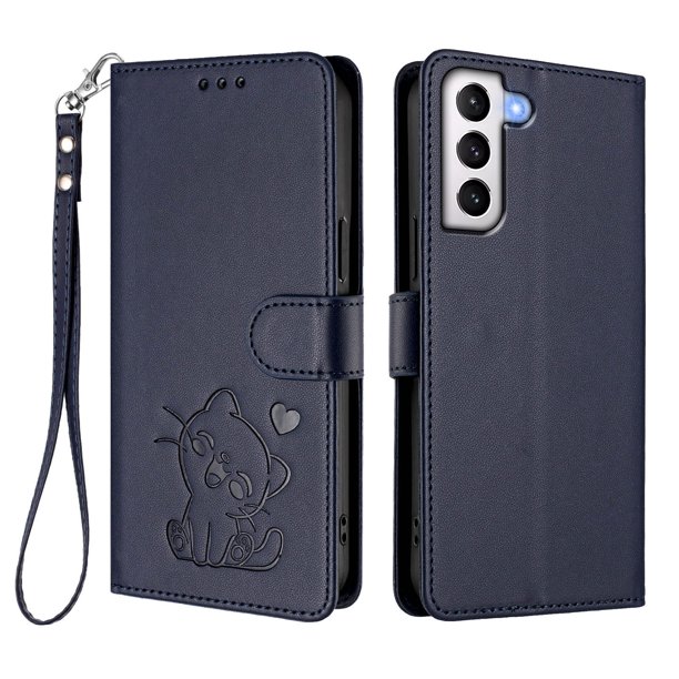 Funda Volteable con Diseño de Gato para Samsung Galaxy S21 Plus, Azul