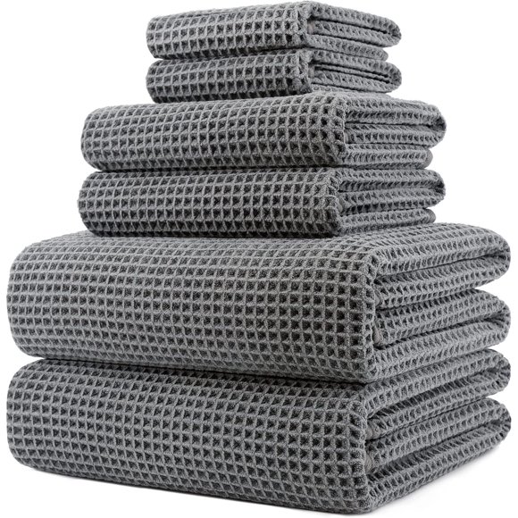 POLYTE 430 GSM Poly Blend Microfiber Quick Dry Waffle Bath Towel Set