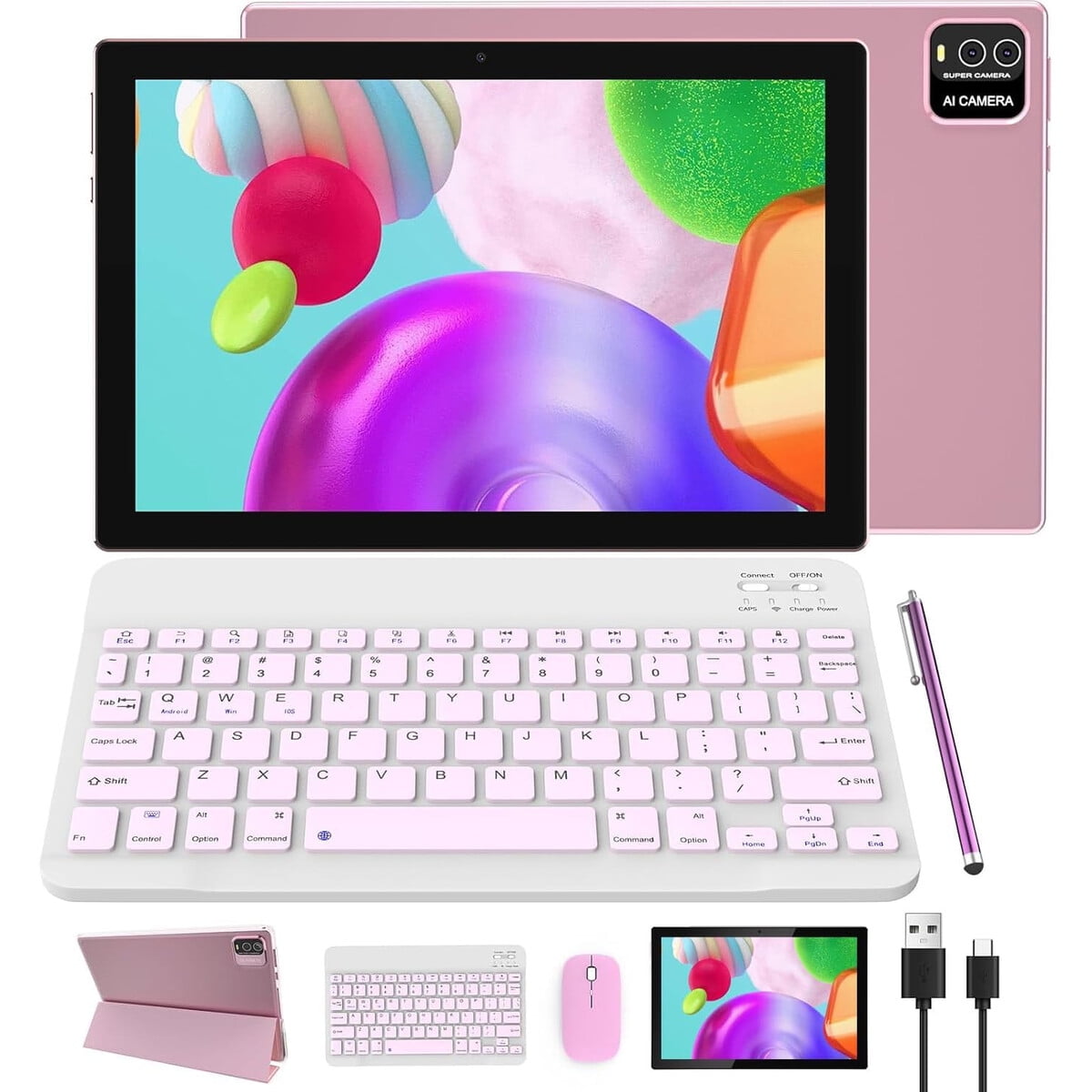Tablet 2 En 1 Atozee Atcp206in1 10.1 8gb 64gb Android 15 Rosado