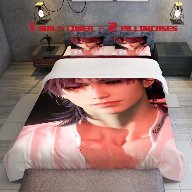 3pcs Red Hair White Dress Personalized Character Earrings Embellished Theme Print Three Piece bedding Soft Duvet Cover And Two Pillowcases