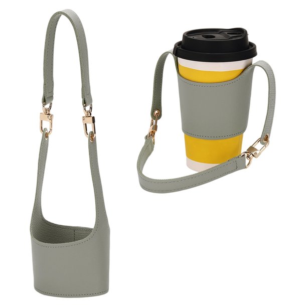 Uxcell Portabotellas, Soporte para Taza Funda Protectora para Taza de Té, Soporte para Taza de Café de Cuero PU para Uso Diario al Aire Libre Compras Viajes (Gris)