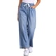 thumbnail image 1 of INSPIRE CHIC Pantalones Vaqueros de Pierna Ancha para Mujer Regreso a Clases con Cintura Elástica y Cordón Casual con Bolsillos Azul Claro S, 1 of 5