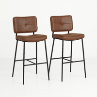 Klik Muebles - Pack De 2 Taburetes Alto Bronx Café Vintage Con Patas Metálicas Negras