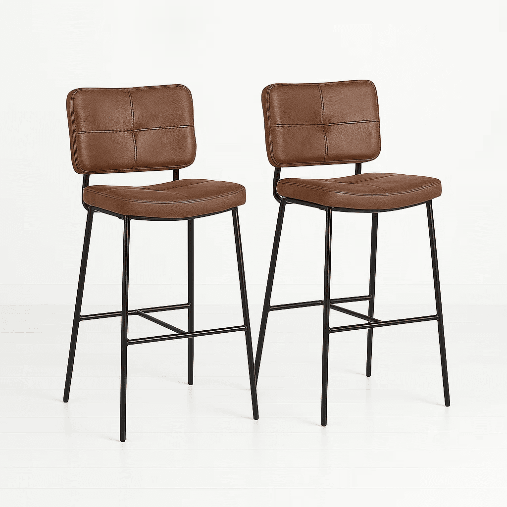 Klik Muebles - Pack De 2 Taburetes Alto Bronx Café Vintage Con Patas Metálicas Negras