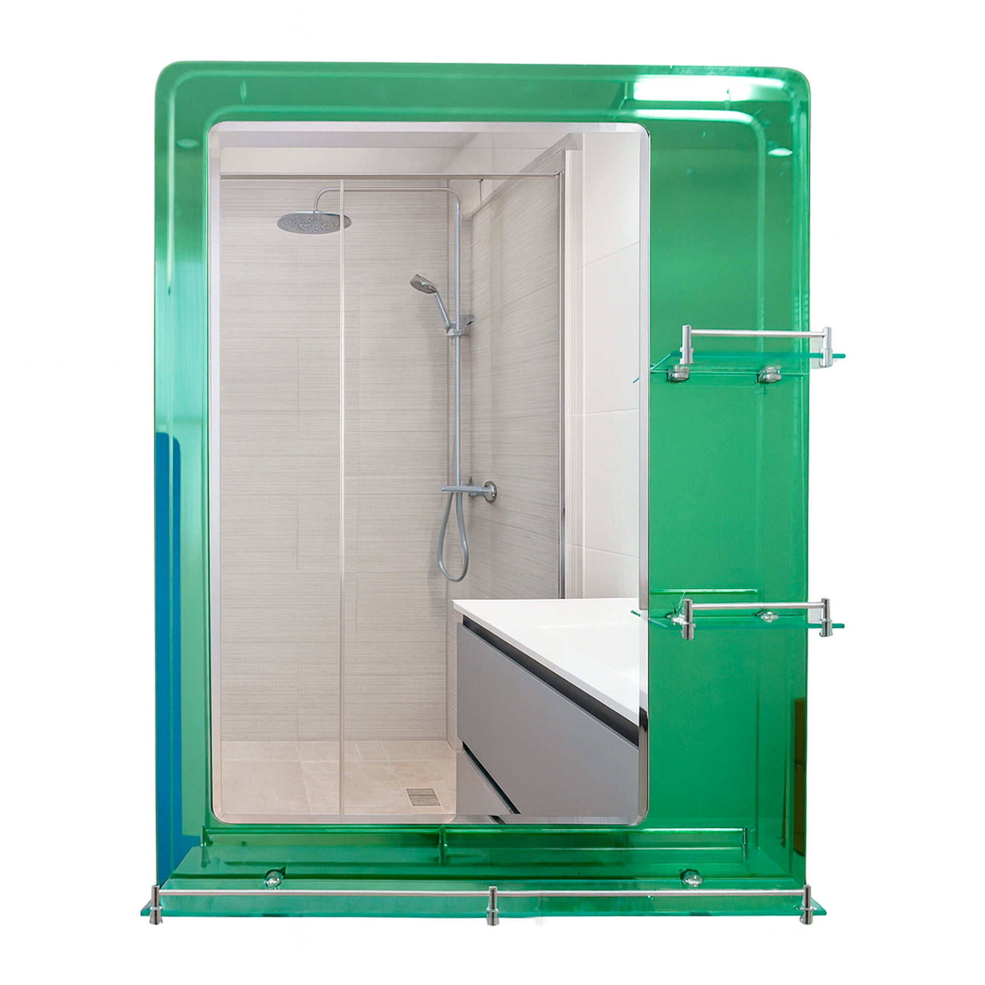 Joytek - Espejo Simple Rectangular Green 80x60 Con Repisas