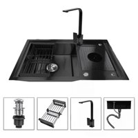 Genérico - Lavaplatos Con Llave Moderno 80X50 Con Lavavasos Grifo Y Accesorios