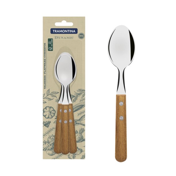 Juego de Cucharas de Mesa Tramontina Dynamic con Láminas en Acero Inoxidable y Mangos de Madera Natural 03 Piezas