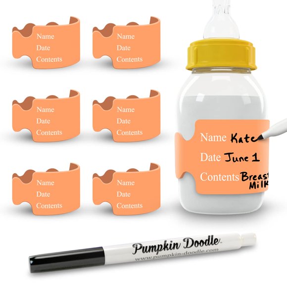 Etiquetas reutilizables para biberones Pumpkin Doodle, diseño de calabaza, paquete de 6