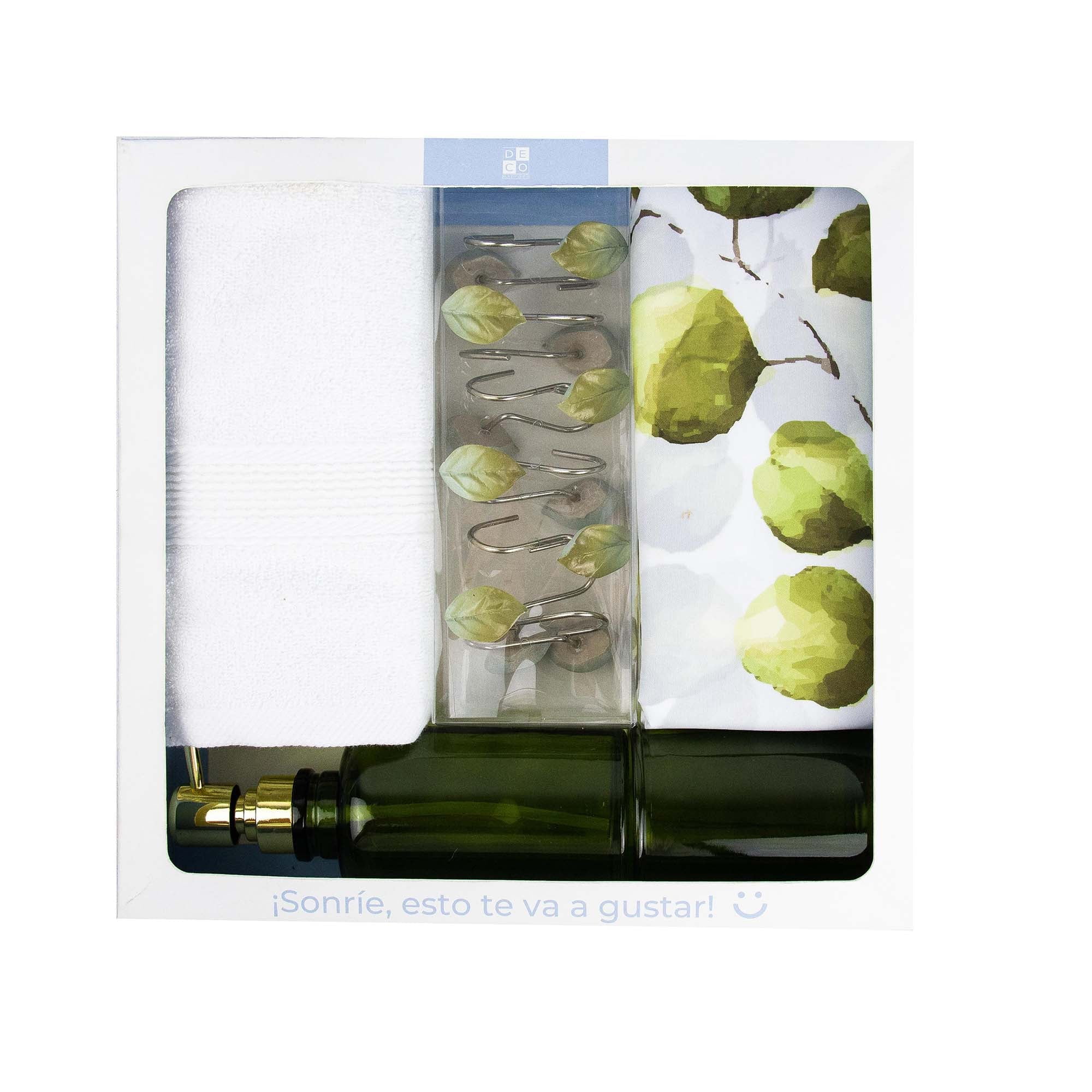 Decoexpress - Box De Baño Jade (cortina, Ganchos, Toalla Y Vaso/dispensador)