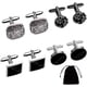 thumbnail image 1 of Juego de 4 pares de gemelos retro para camisa de hombre, negros, redondos, cuadrados, con nudo clásico, a rayas francesas, para traje, camisa, boda, negocios, graduación, regalo de joyería., 1 of 7