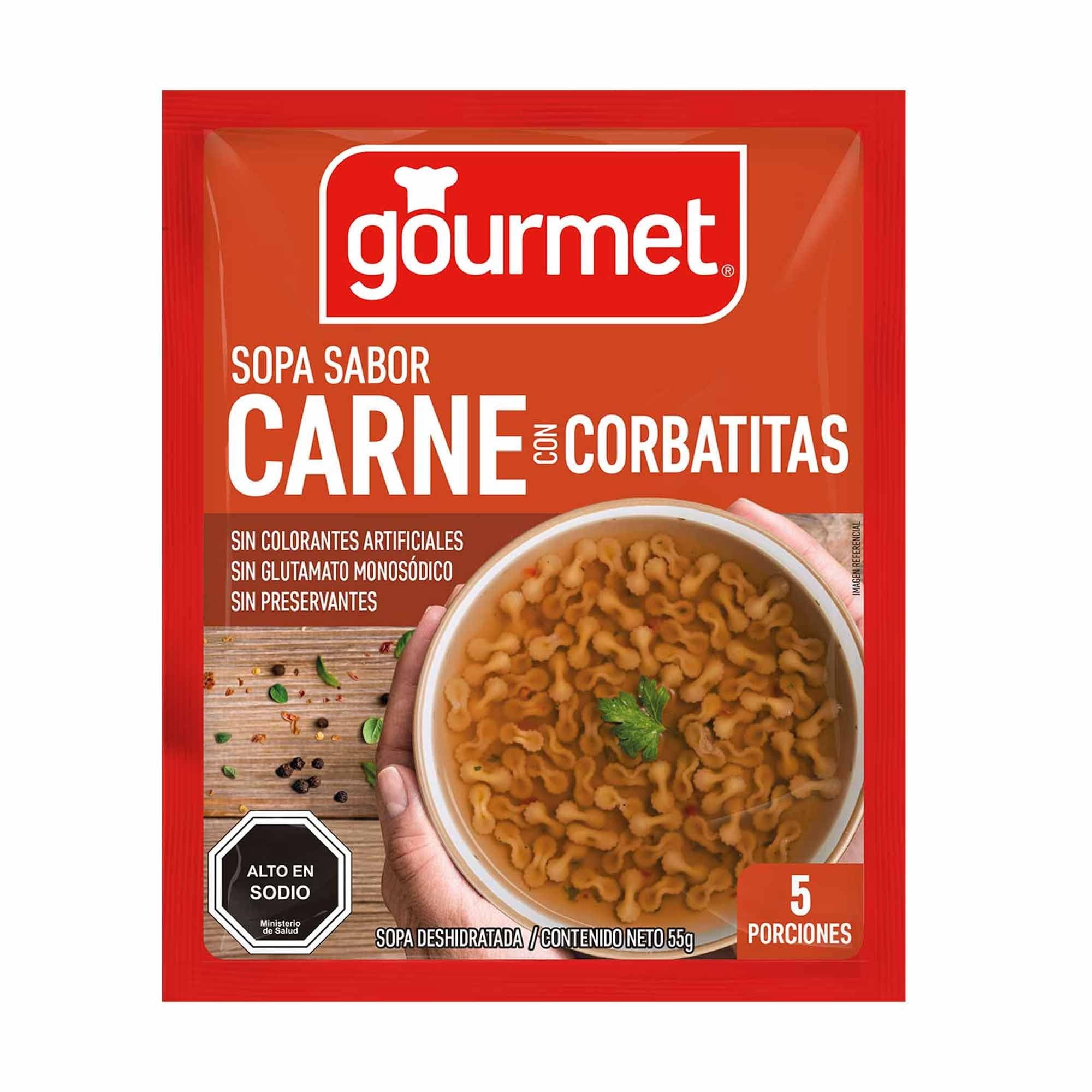 Sopa Sabor Carne Con Corbatitas (5 Porciones) Sobre 55 g Gourmet